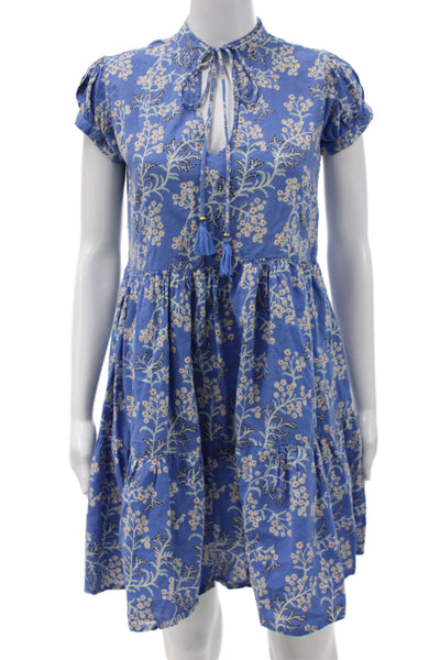 Perry Walker Women A-Line Shirt Dress Blue Floral Cotton Collared Size 1
