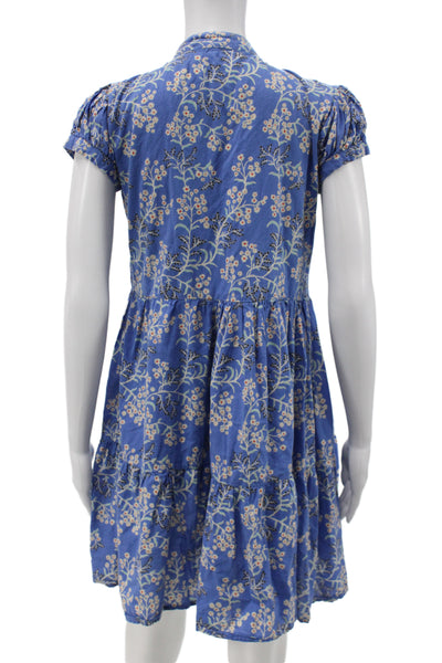 Perry Walker Women A-Line Shirt Dress Blue Floral Cotton Collared Size 1