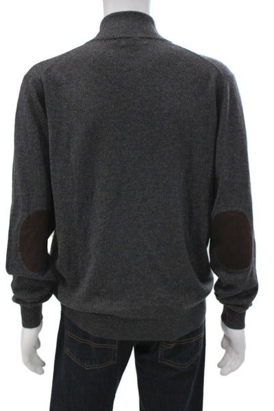 Kinross Cashmere Mens Dark Gray Henley Mock Neck Pullover Button Size L