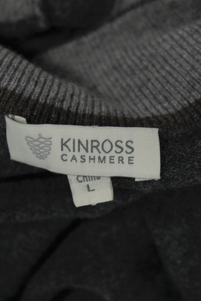 Kinross Cashmere Mens Dark Gray Henley Mock Neck Pullover Button Size L