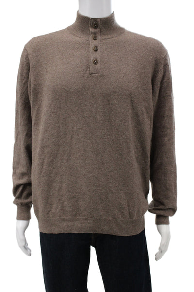 Kinross Cashmere Mens Henley Pullover Sweater Brown 100% Cashmere Size L