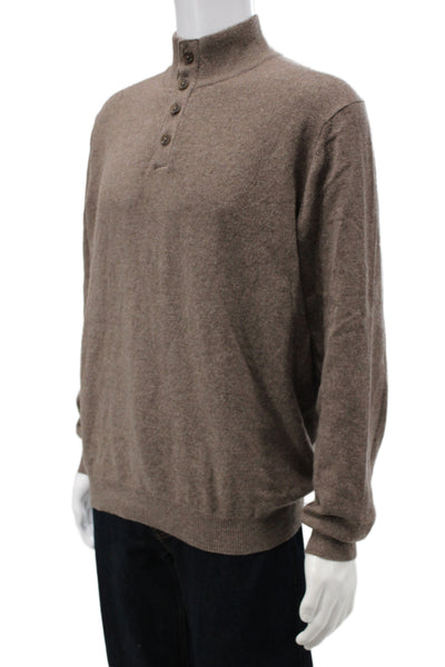 Kinross Cashmere Mens Henley Pullover Sweater Brown 100% Cashmere Size L