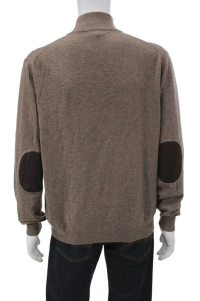 Kinross Cashmere Mens Henley Pullover Sweater Brown 100% Cashmere Size L