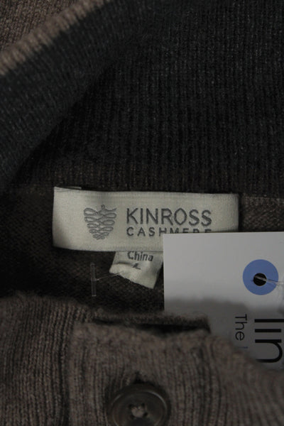 Kinross Cashmere Mens Henley Pullover Sweater Brown 100% Cashmere Size L