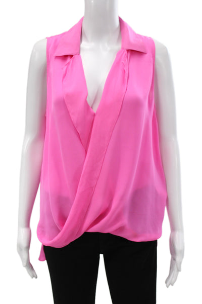 L'Agence Womens Silk Collared Sleeveless Blouse Pink Designer Size M