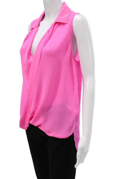 L'Agence Womens Silk Collared Sleeveless Blouse Pink Designer Size M