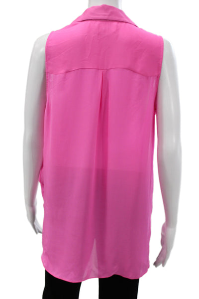 L'Agence Womens Silk Collared Sleeveless Blouse Pink Designer Size M
