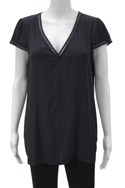Lola And Sophie Womens Short Sleeve VNeck Tunic Blouse Dark Blue Size M