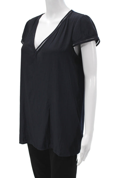 Lola And Sophie Womens Short Sleeve VNeck Tunic Blouse Dark Blue Size M
