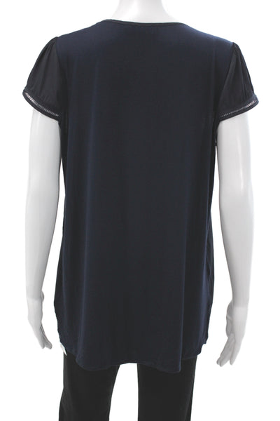 Lola And Sophie Womens Short Sleeve VNeck Tunic Blouse Dark Blue Size M