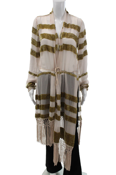 Alice McCall Women Striped Beige Polyester Wool Jacket Long Sleeve Size 2