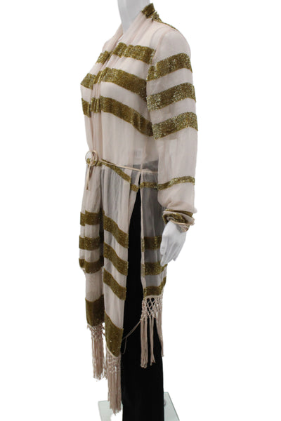 Alice McCall Women Striped Beige Polyester Wool Jacket Long Sleeve Size 2