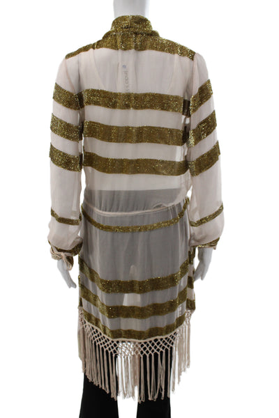 Alice McCall Women Striped Beige Polyester Wool Jacket Long Sleeve Size 2