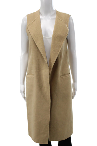 Zara Woman Women Beige Sleeveless V-Neck Solid Polyester Wool Vest Size S