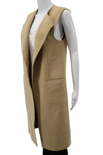 Zara Woman Women Beige Sleeveless V-Neck Solid Polyester Wool Vest Size S