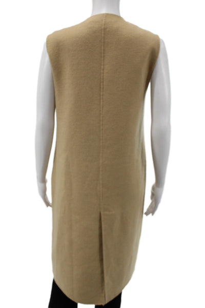 Zara Woman Women Beige Sleeveless V-Neck Solid Polyester Wool Vest Size S