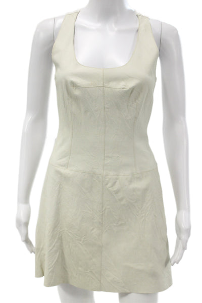 Illia Women Beige Leather Tank Dress Square Neck Knee Length Size 0