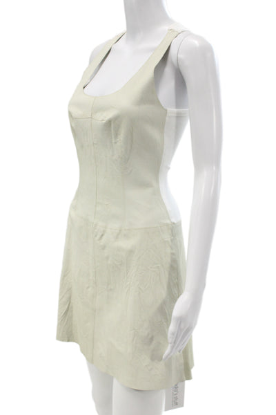 Illia Women Beige Leather Tank Dress Square Neck Knee Length Size 0