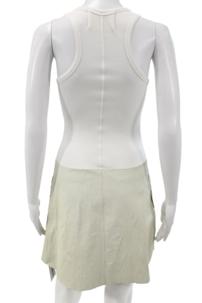 Illia Women Beige Leather Tank Dress Square Neck Knee Length Size 0