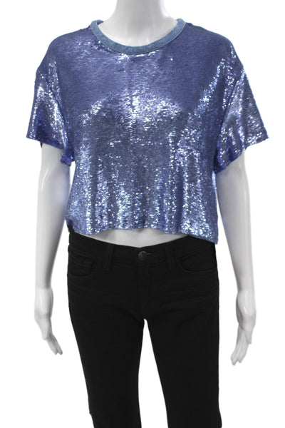 IRO Womens Cropped Crew Neck Blue T-Shirt Short Sleeve Size 34