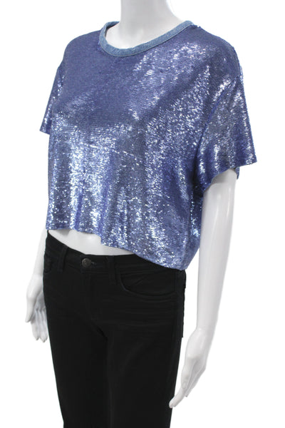 IRO Womens Cropped Crew Neck Blue T-Shirt Short Sleeve Size 34