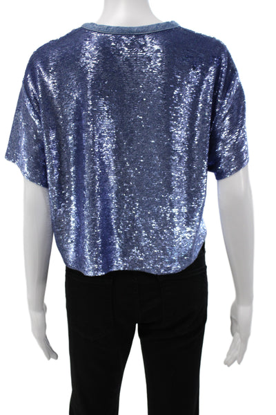 IRO Womens Cropped Crew Neck Blue T-Shirt Short Sleeve Size 34