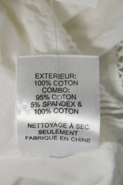 Sea New York Women White Cotton Bohemian Short Sleeve Crew Neck Blouse Size 0