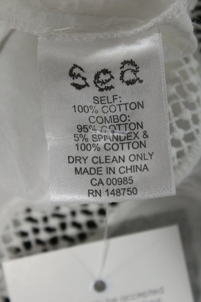 Sea New York Women White Cotton Bohemian Short Sleeve Crew Neck Blouse Size 0