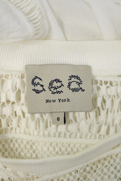 Sea New York Women White Cotton Bohemian Short Sleeve Crew Neck Blouse Size 0