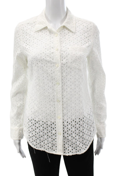 Equipment Femme Womens White Cotton Collared Button-Up Blouse Size S
