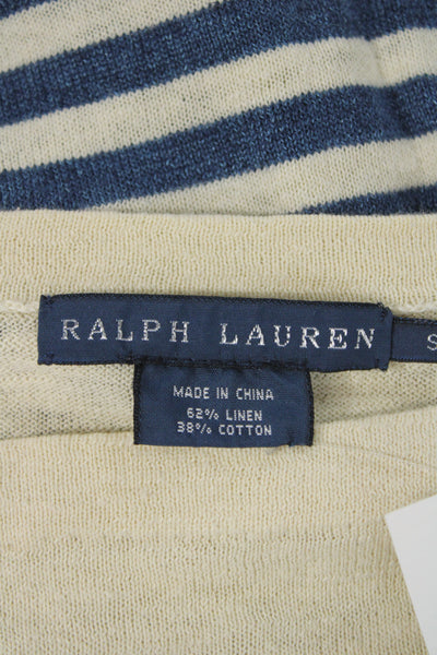 Ralph Lauren Blue Label Unisex Beige Linen Striped Pullover Sweater Size S