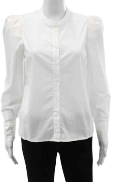 NationLTD Women High Neck Button Up Blouse White PimaCotton Long Sleeve Size XS