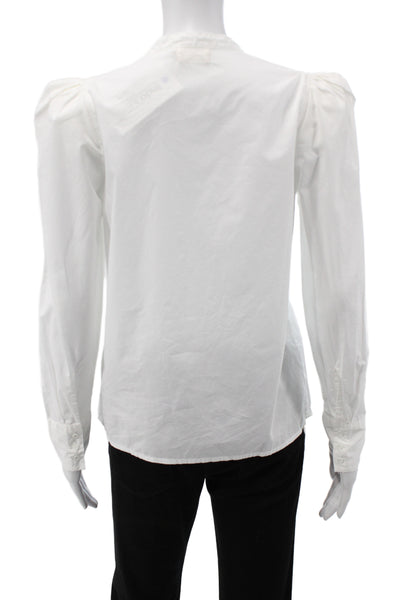 NationLTD Women High Neck Button Up Blouse White PimaCotton Long Sleeve Size XS