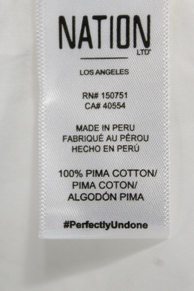 NationLTD Women High Neck Button Up Blouse White PimaCotton Long Sleeve Size XS