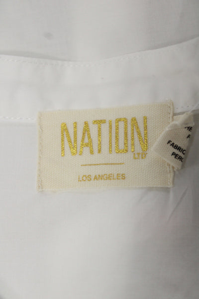 NationLTD Women High Neck Button Up Blouse White PimaCotton Long Sleeve Size XS