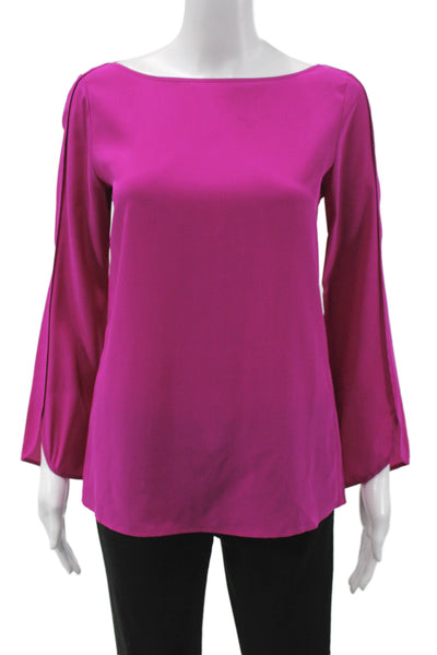 Trina Turk Women Purple Silk Long Sleeve Solid Blouse Designer Size XS