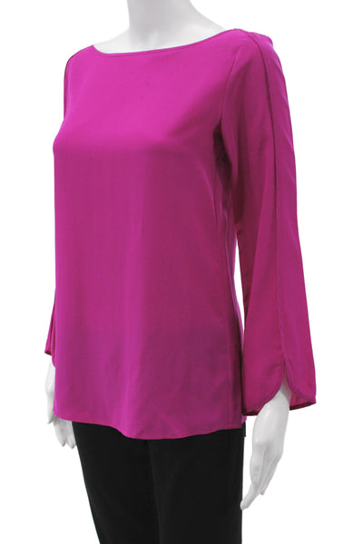 Trina Turk Women Purple Silk Long Sleeve Solid Blouse Designer Size XS