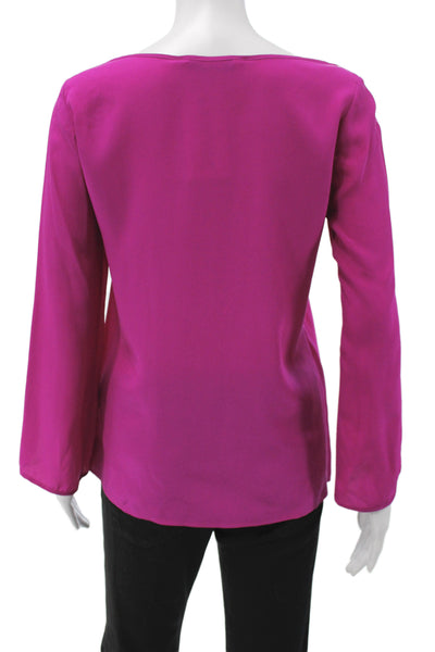 Trina Turk Women Purple Silk Long Sleeve Solid Blouse Designer Size XS