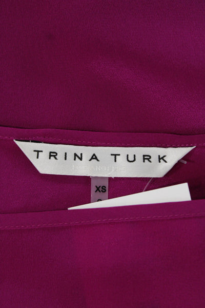 Trina Turk Women Purple Silk Long Sleeve Solid Blouse Designer Size XS