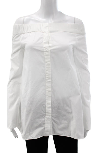 N Nicholas Women Classic Solid White Cotton Long Sleeve Button Up Blouse Size 2