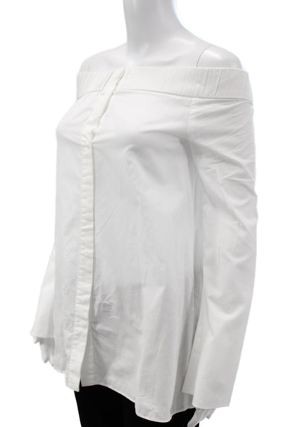 N Nicholas Women Classic Solid White Cotton Long Sleeve Button Up Blouse Size 2