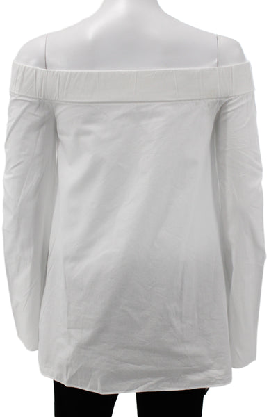 N Nicholas Women Classic Solid White Cotton Long Sleeve Button Up Blouse Size 2
