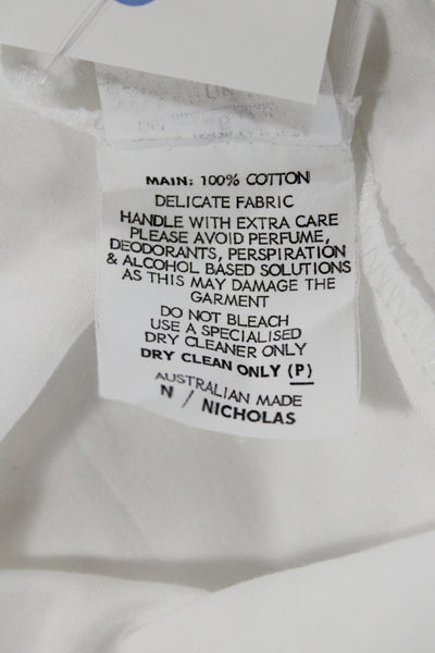 N Nicholas Women Classic Solid White Cotton Long Sleeve Button Up Blouse Size 2