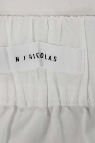 N Nicholas Women Classic Solid White Cotton Long Sleeve Button Up Blouse Size 2