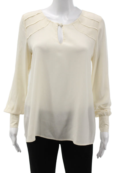 Brochu Walker Women Silk Beige Long Sleeve Round Neck Blouse Petite Size XS