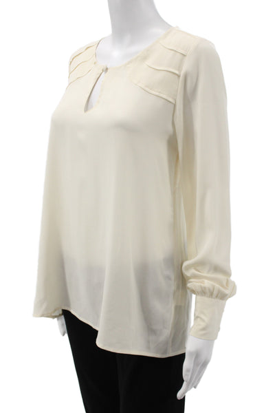 Brochu Walker Women Silk Beige Long Sleeve Round Neck Blouse Petite Size XS