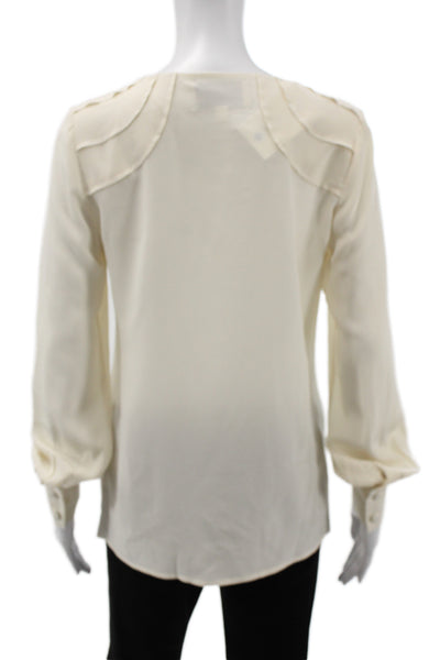 Brochu Walker Women Silk Beige Long Sleeve Round Neck Blouse Petite Size XS