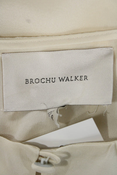 Brochu Walker Women Silk Beige Long Sleeve Round Neck Blouse Petite Size XS
