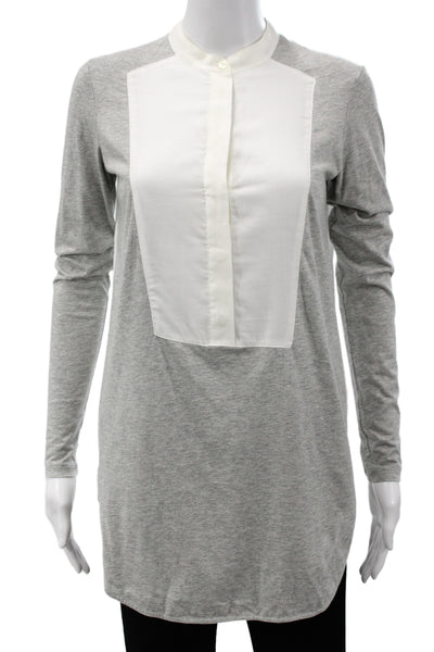 Vince Womens Tunic Blouse Gray High Neck Long Sleeve Cotton Modal Size 2XS