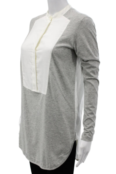 Vince Womens Tunic Blouse Gray High Neck Long Sleeve Cotton Modal Size 2XS